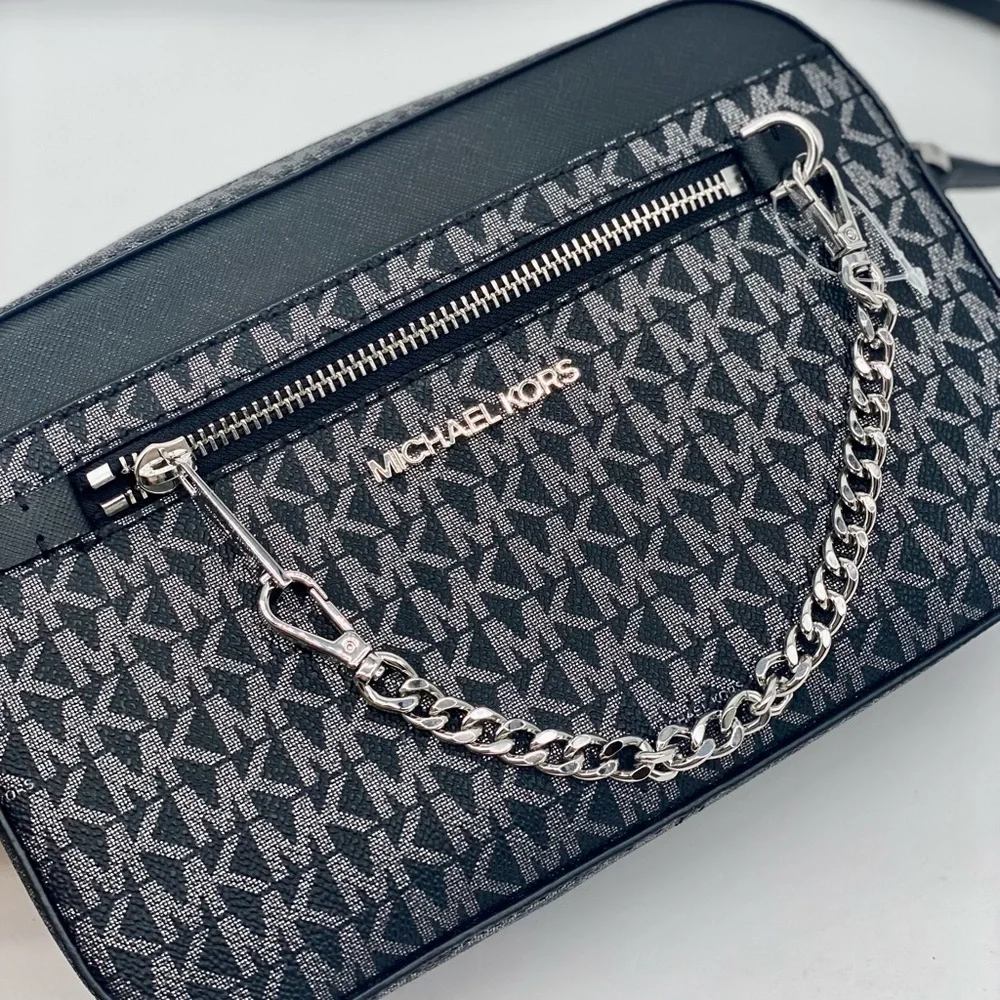 Michael Kors Metallic Zip Chain Crossbody Black Multi